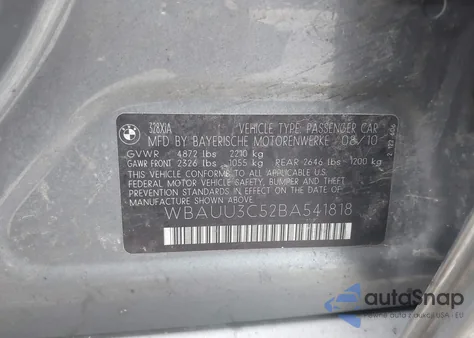 2011 BMW 328I xDrive from USA, damaged, VIN WBAUU3C52BA541818